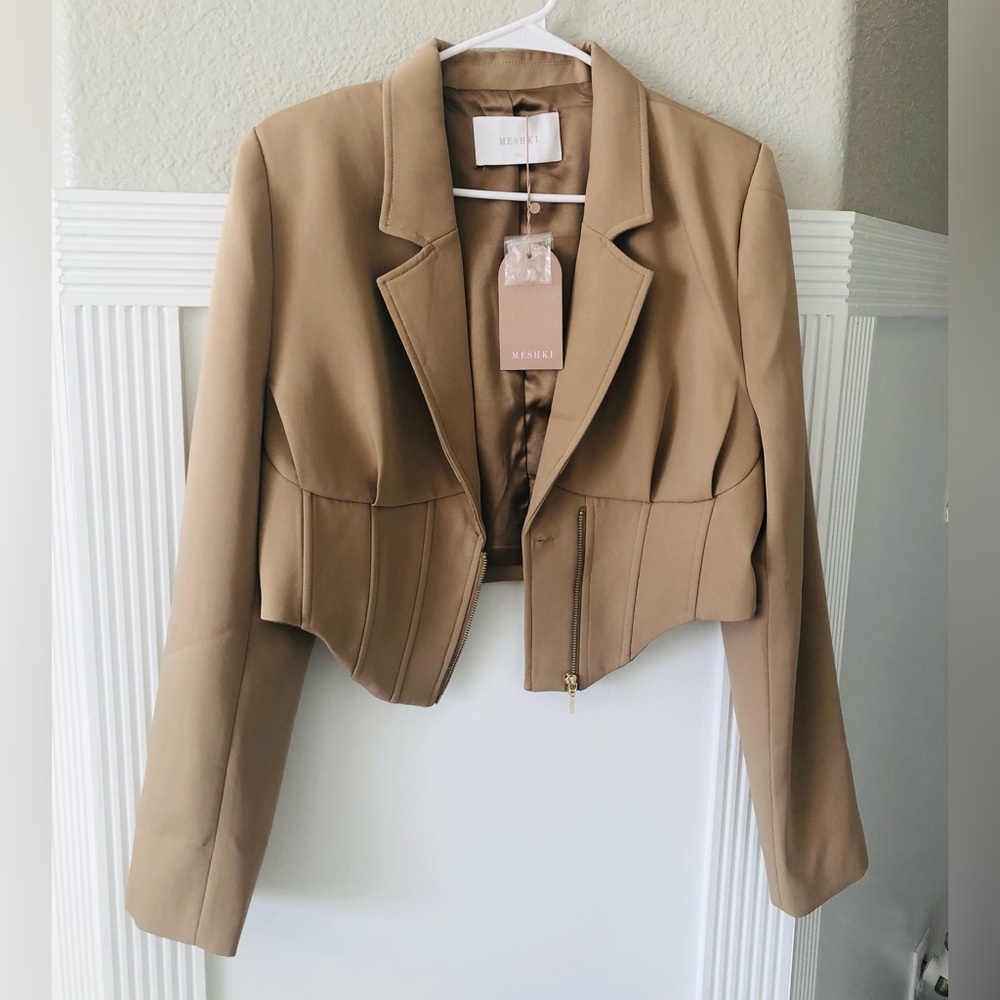 Meshki cropped corset blazer XXL and wide leg trouser L Set taupe. 🤎